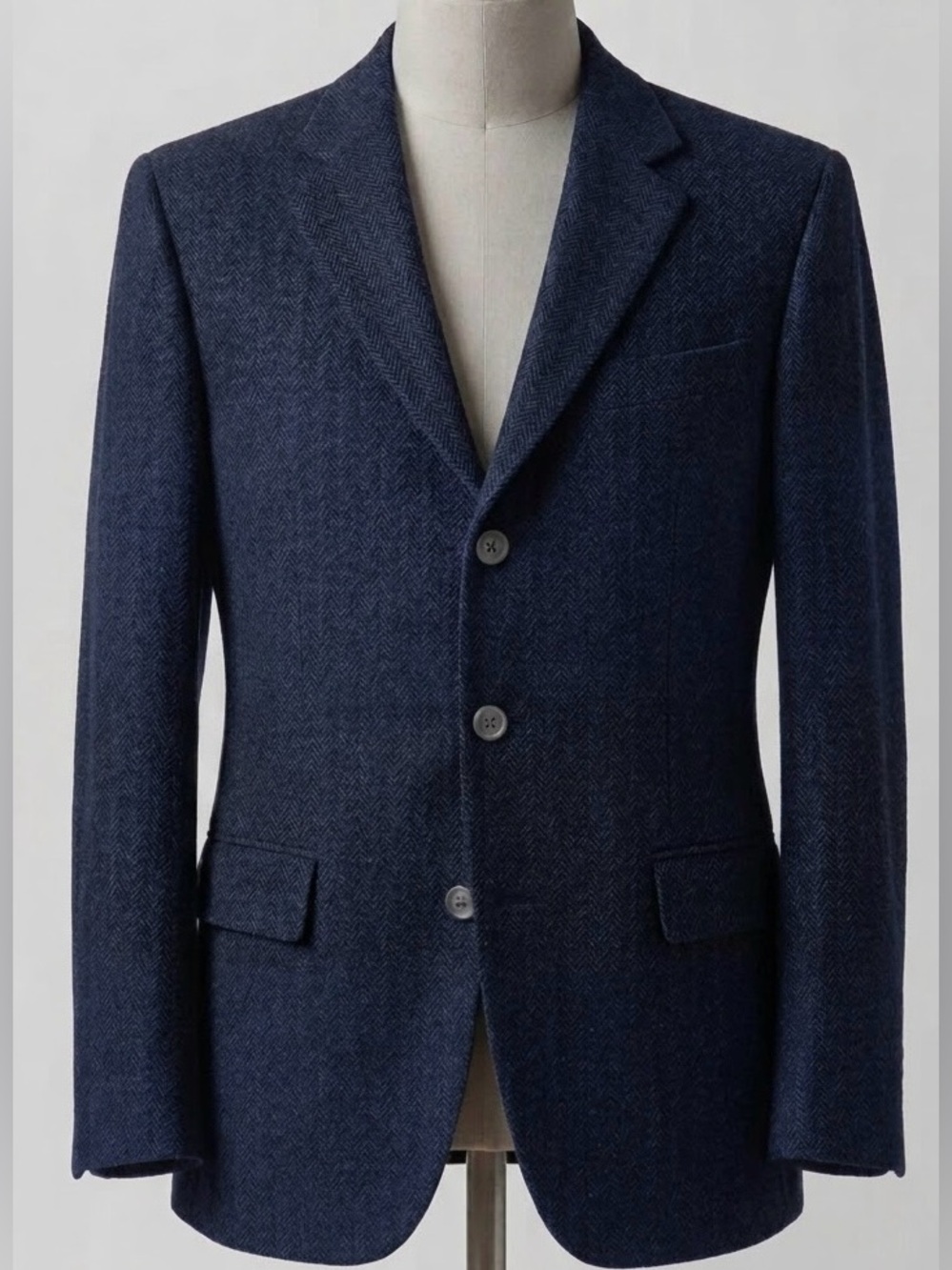 Protocol Mens 46R 100% Wool Tweed Herringbone Sport Coat Dark Navy Jacket Blazer